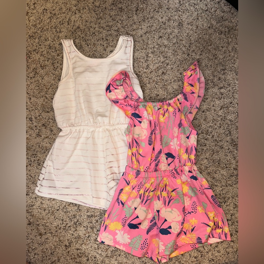 Young Hearts 18m Pink/White Striped and Floral Romper Pack